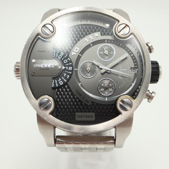 Diesel Little Daddy Mens Chronograph Dual Time 52mm Watch Steel w New Battery - Picture 5 of 16